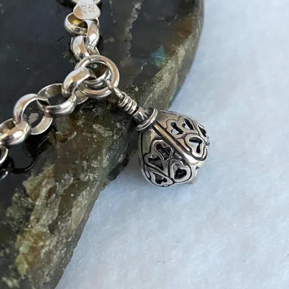 Sterling Silver 925 AGI Italy 6MM Rolo Link Bell Charm Bracelet Size 8" 13.5g - Picture 7 of 17